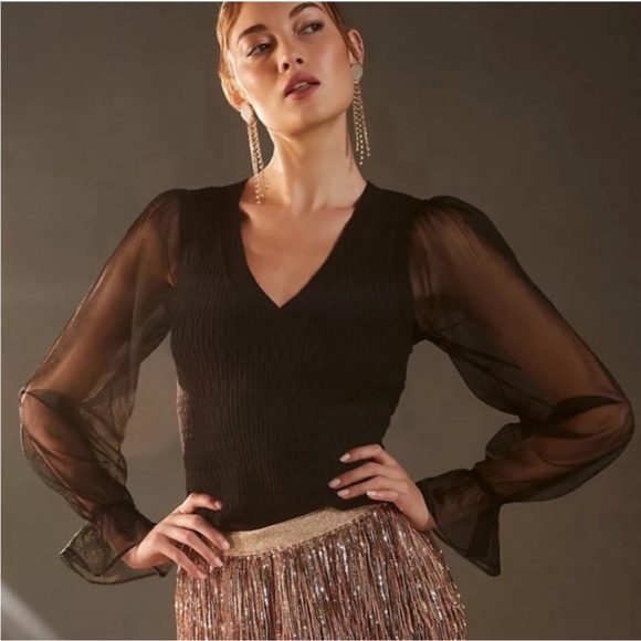 Anthropologie Tops - Anthropologie Maeve Sweater with Mesh Sleeves